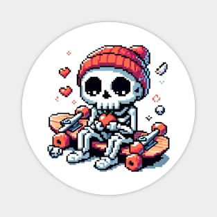 Skeleton Skateboard Pixel Magnet